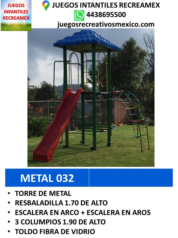 modulo de metal con escalras en arco, resbaladilla